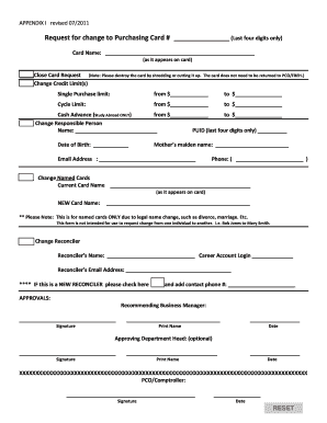 Purchasing Card Change Request Form