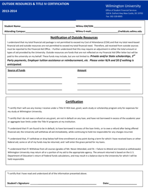 Wilmington University Outside Resources Form