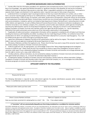 Volunteer Background Check Authorization