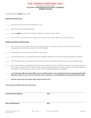 Pinellas County Prekindergarten Parent Agreement