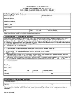 Ohio Child Care Employee Reference Form