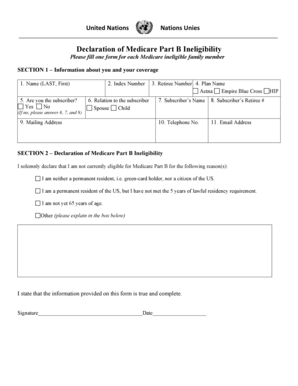 Declaration of Medicare Part B Ineligibility