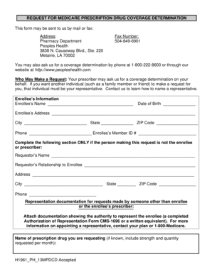 Medicare Prescription Drug Coverage Determination Form