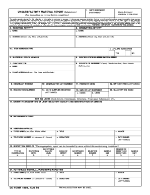 DD Form 1608, Unsatisfactory Material Report - Army Quartermaster ... - quartermaster army