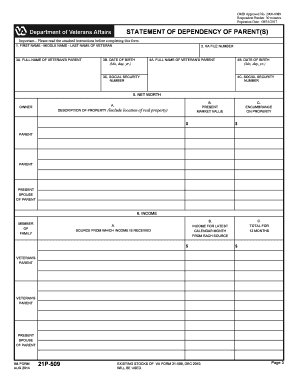 VA Form 21P-509 Statement of Dependency of Parent(s)