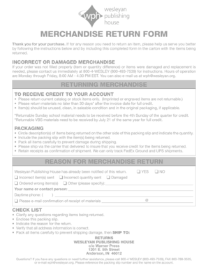 Merchandise Return Form