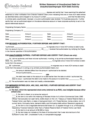 Unauthorized Debit Statement Form