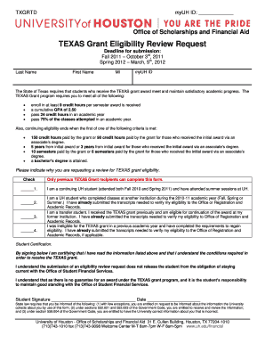 TEXAS Grant Eligibility Review Request