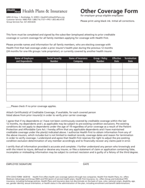 Health First Other Coverage Form