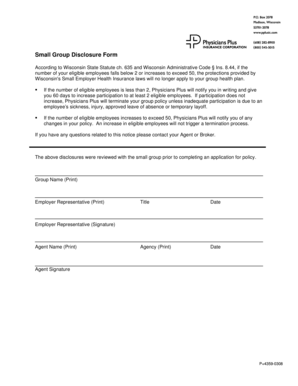Wisconsin Small Employer Health Insurance Disclosure Form