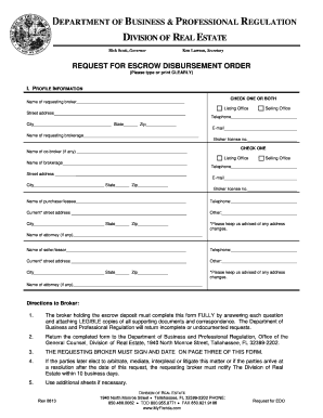 Request for Escrow Disbursement Order