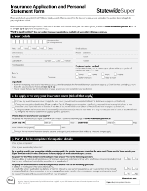 Insurance Application and Personal Statement form - Statewide Super