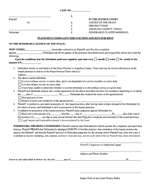 Plaintiff’s Complaint for Eviction and Suit for Rent