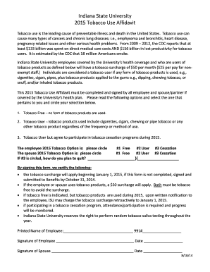 Indiana State University Tobacco Use Affidavit