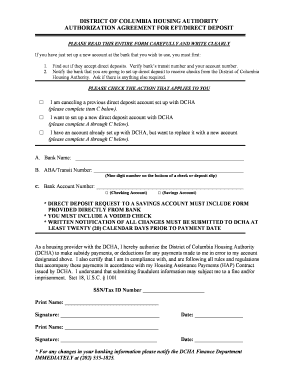 District of Columbia Housing Authority EFT Authorization