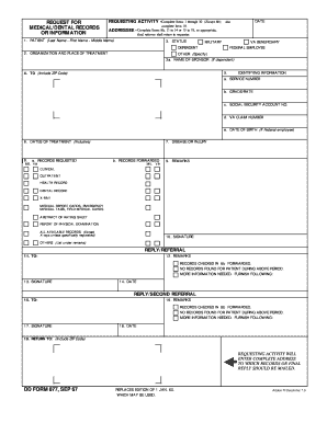 DD Form 877 Request for Medical Records