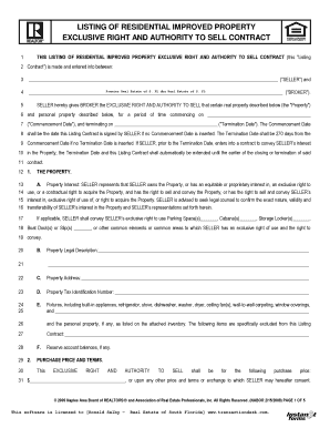 Residential Property Exclusive Right to Sell Contract