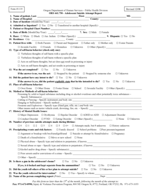 Oregon Adolescent Suicide Attempt Report Form