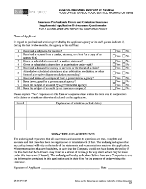 Insurance Professionals Errors and Omissions Supplemental Application