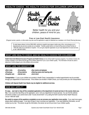 NC Health Check/Health Choice Application