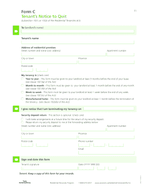 Tenant’s Notice to Quit Form C