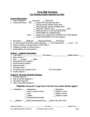 Form 450B Worksheet for Nursing Facility