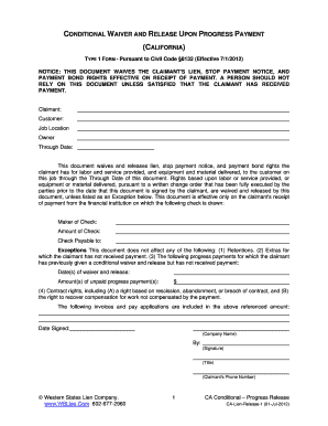 California Conditional Waiver and Release Upon Progress Payment