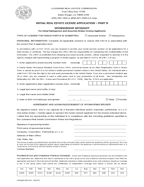 Louisiana Real Estate Commission Initial License Application Part B