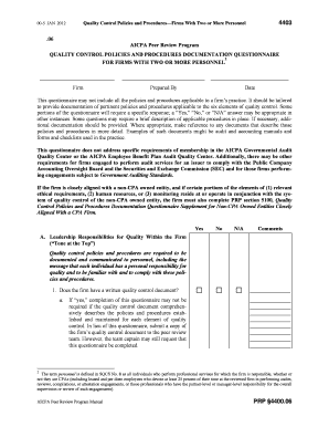 Quality Control Policies and Procedures Questionnaire