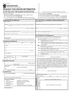 Pennsylvania Driver Information Request Form