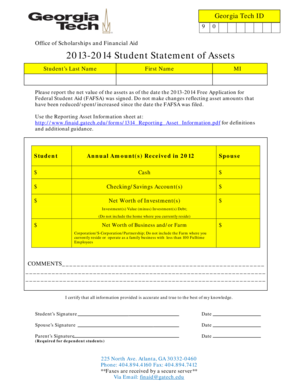 Georgia Tech Student Statement of Assets