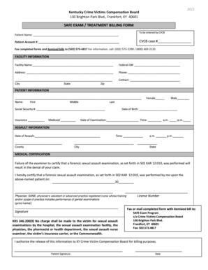 Kentucky SAFE Exam Billing Form
