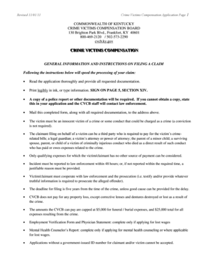 Kentucky Crime Victims Compensation Application