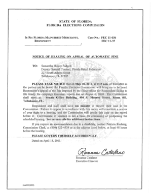 1 STATE OF FLORIDA FLORIDA ELECTIONS COMMISSION In Re: FLORIDA MAIN STREET MERCHANTS, Case No