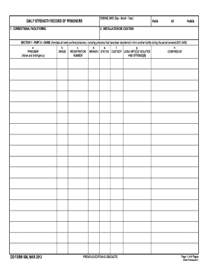 DD Form 506 Daily Strength Record of Prisoners