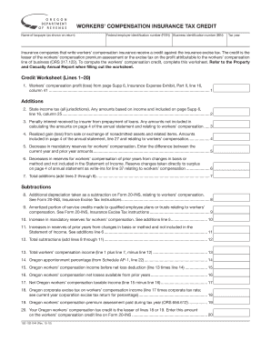 Workers compensation declaration page example - WORKERS COMPENSATION INSURANCE TAX CREDIT, 150-102-044. Report of Job Injury or Illness 801 claim form, SAIF Corporation - oregon