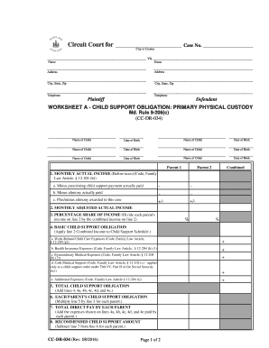 Maryland Child Support Worksheet