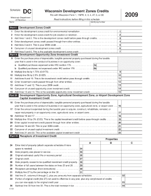 Wisconsin Development Zones Credits Schedule