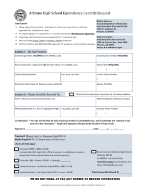Arizona High School Equivalency Records Request