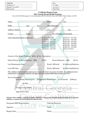 Georgia Breast Health Program Certificate Request Form