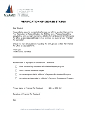 Verification of Degree Status Form