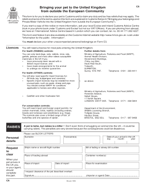 UK Pet Import Declaration Form C5