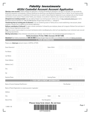 Fidelity 403(b) Custodial Account Application