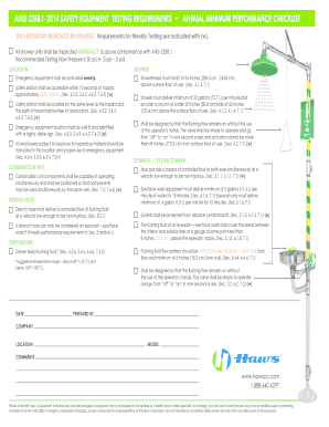 ANSI Z358.1-2014 Safety Equipment Testing Checklist