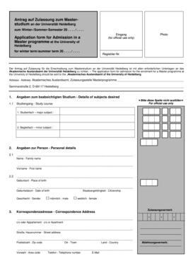 Antrag auf Zulassung zum Masterstudium