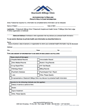 Authorization to Disclose Private Health Care Information