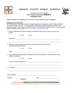 Title I Parental Involvement Policy Evaluation Form