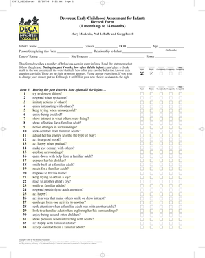Devereux Early Childhood Assessment for Infants Record Form