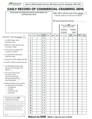 Maryland Daily Commercial Crabbing Report