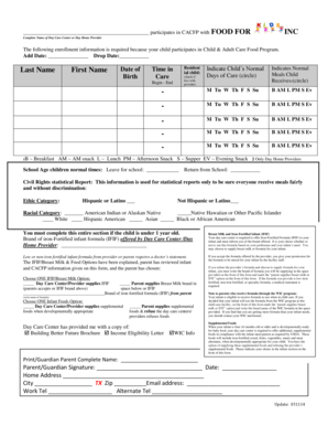 Child Care Food Program Enrollment Form